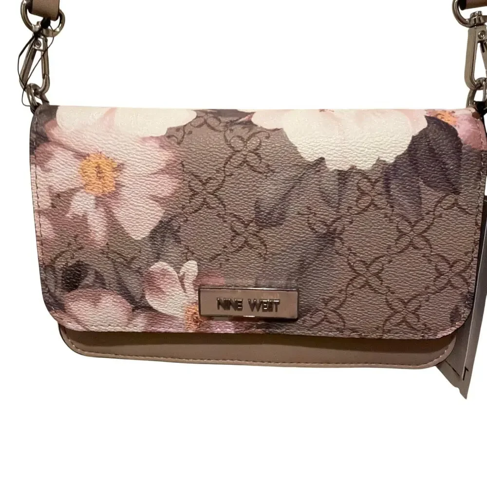 Nine West Shondra Floral Logo Crossbody Bag NWT Pink Convertible Shoulder Purse